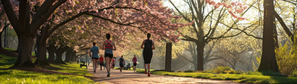 people running in a park